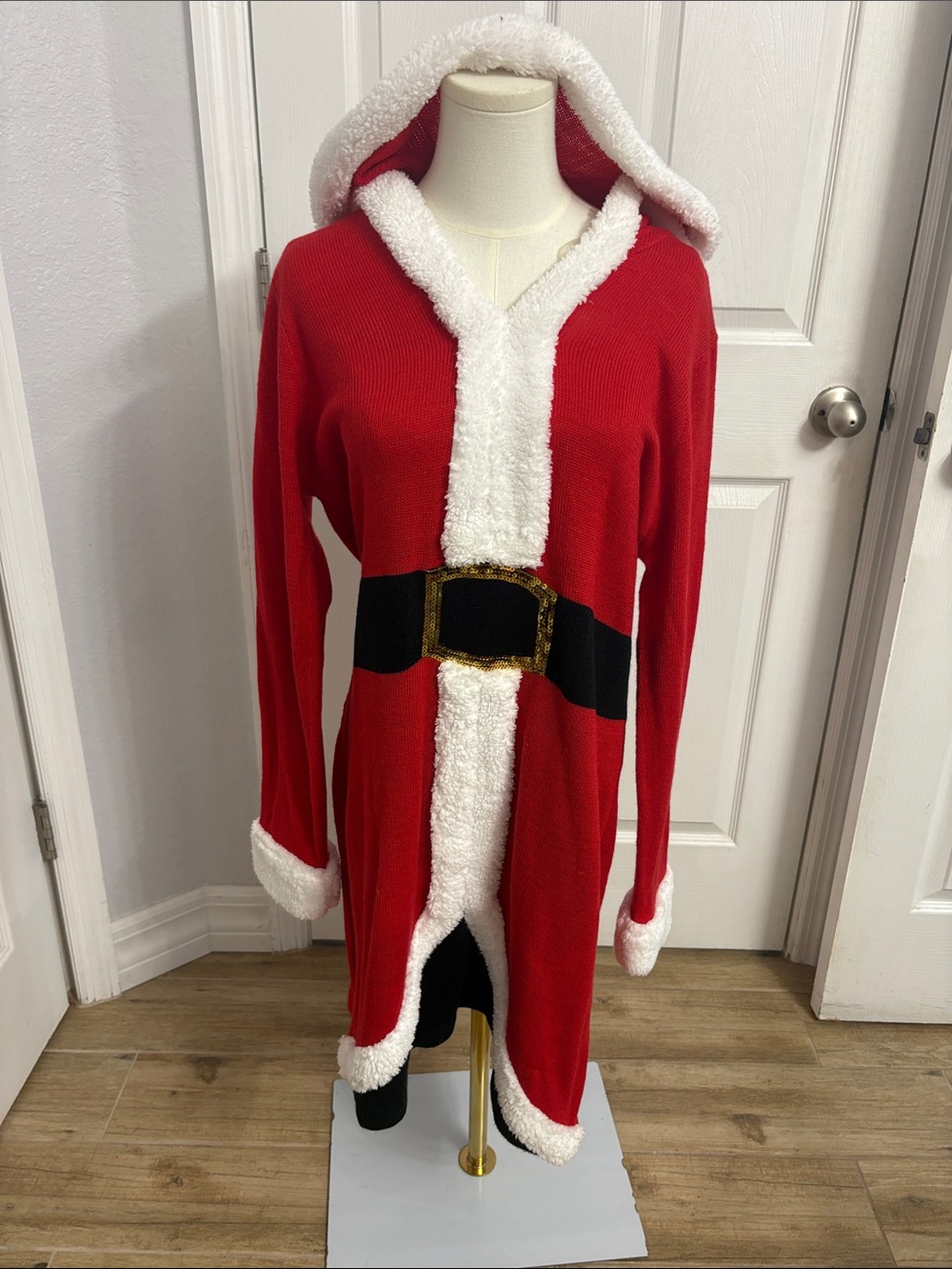 Derek Heart Red Santa-Inspired Hooded Midi Dress with White Trim
